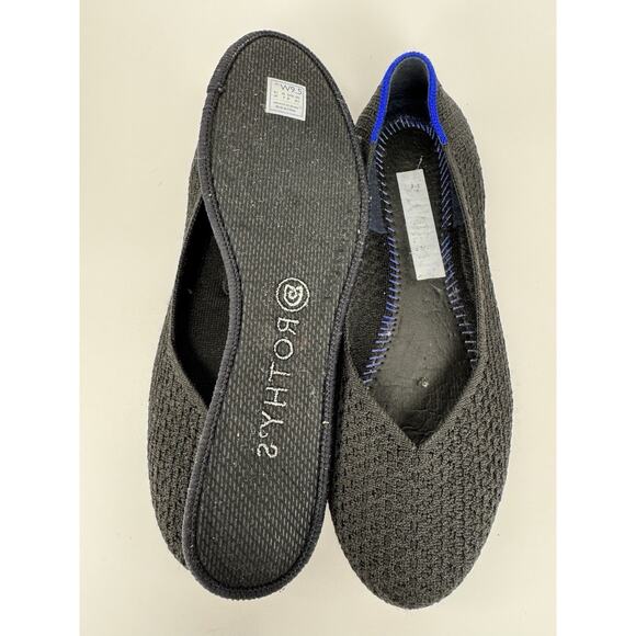 Rothys The Flat Size 9.5 Honeycomb Black Knit Round Toe Slip On Shoes Comfort - Picture 5 of 12